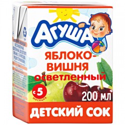 Сок Агуша яблоко вишня без сахара с 6 мес 200 мл